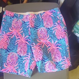 Lilly Pulitzer Vibrant Pink and Blue Pineapple Shorts
